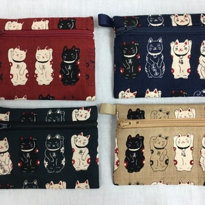 Porte-monnaie plat à fermeture éclair Chat porte-bonheur (Maneki Neko), porte-cartes de crédit, pochette pour écouteurs, support pour iPod au choix