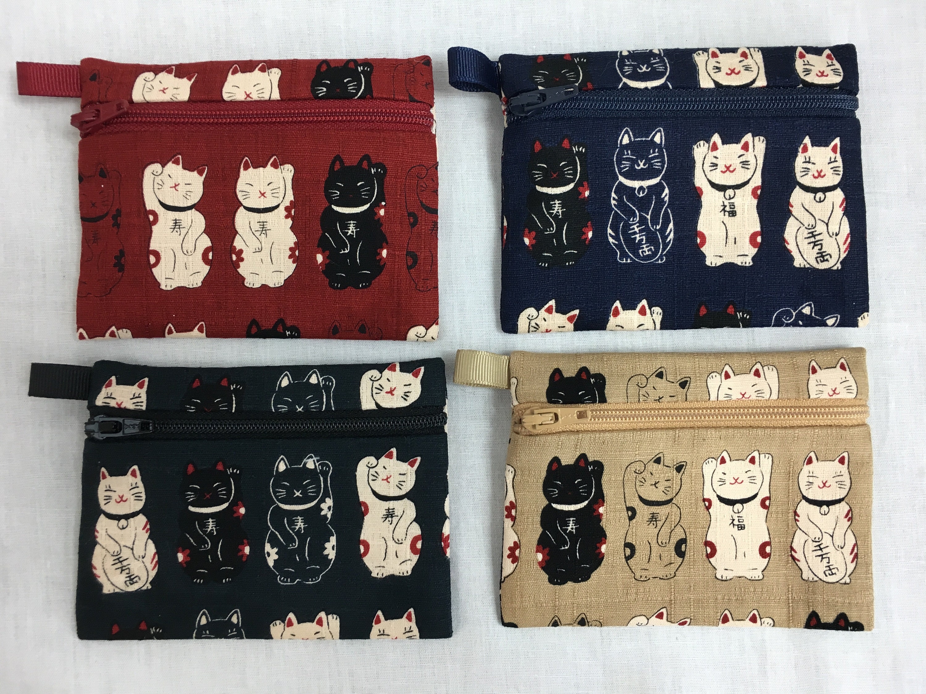 Kawaii Maneki Neko Lucky Cat Lanyard With ID Wallet – Red Animal Print Card Holder