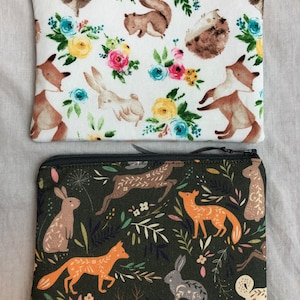 Woodland Animals Medium Padded Zipper Pouch, Cosmetic Bag, Travel Pouch, Organizer Pouch