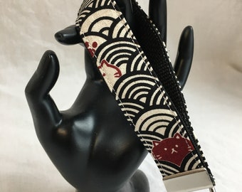 Japanese Cats Wristlet Key Fob, Cat Key Chain, Cat Waves Key Fob, Cat Key Ring, Cat Key Chain - New Colors