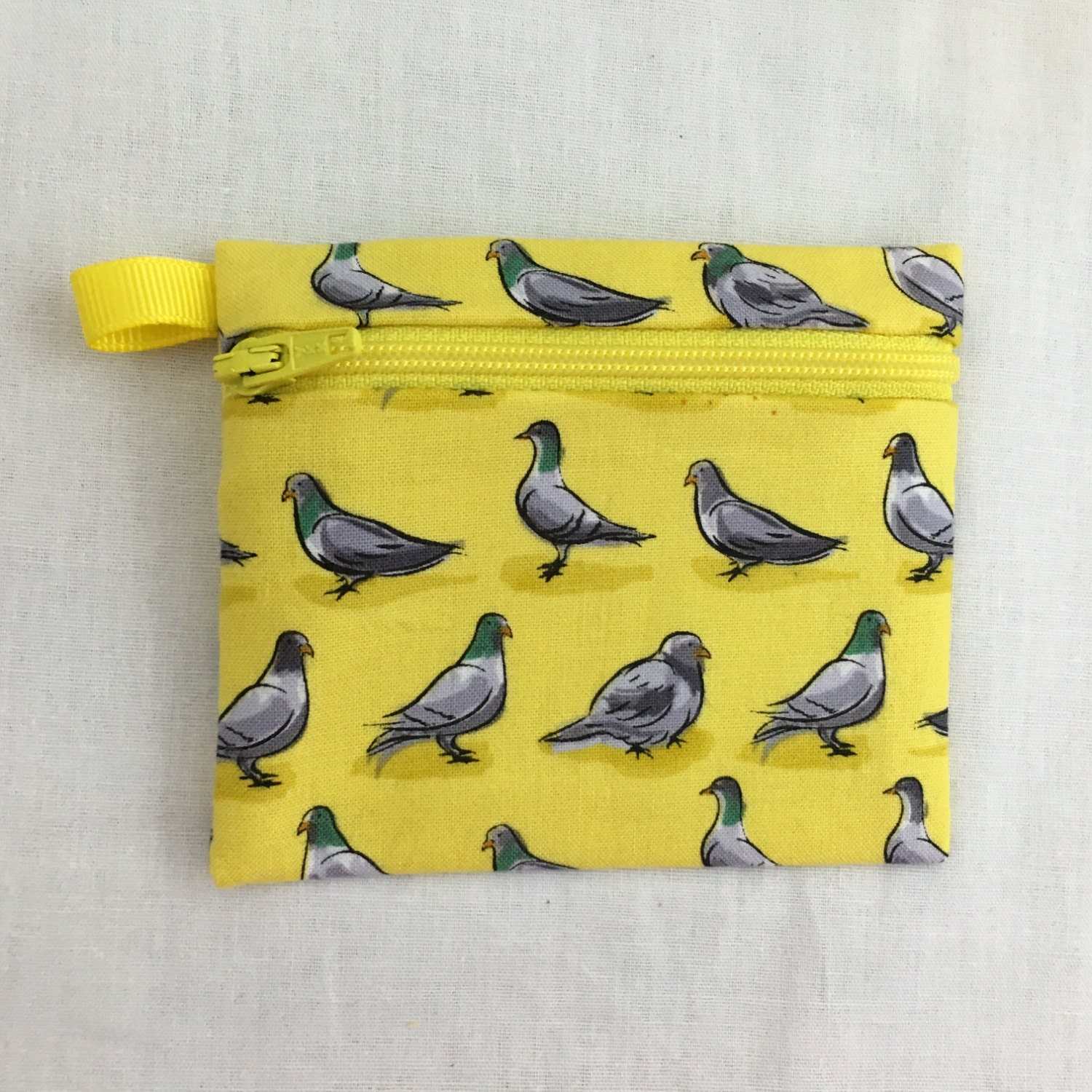 Yellow Pigeon Bird Zipper Coin Purse, Credit Card Case, Earbud Pouch, Music Player Pouch