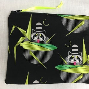 Organic Cotton Raccoon Medium Zipper Pouch, Gadget Bag, Organizer Bag. Accessory Bag
