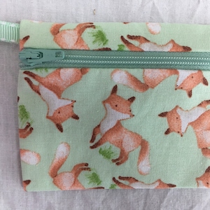 Cute Fox Flat Zipper Coin Purse, Credit Card Wallet, Earbud Pouch, AirPod Case