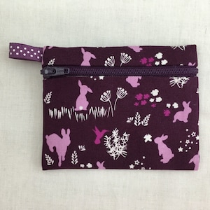 Eggplant Color Bunny Rabbit Zipper Coin Purse, Credit Card Case, Earbud Pouch, iPod Pouch - Choose Color