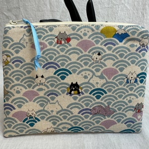 Pastel. Cats and Waves Medium Padded Canvas Zipper Bag, Cosmetic Pouch, Gadget Bag
