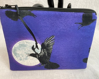 Ravens and the Moon Medium Padded Zipper Bag, Gadget Bag, Cosmetic Pouch