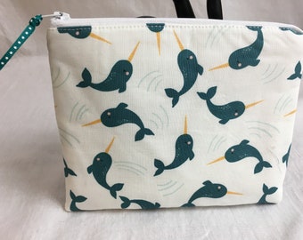 Narwhal Padded Medium Zipper Bag, Gadget Pouch, Accessory Bag, Cosmetic Bag