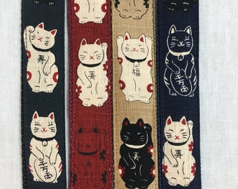 Lucky Cat, Maneki Neko, Wristlet Key Fob, Key Chain, Key Ring - Choose Color