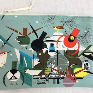 Cartão de Natal Pássaros Algodão Orgânico Bolsa Plana com Zíper, Bolsa Organizadora, Bolsa de Cosméticos, Bolsa de Mão, Bolsa para Gadgets