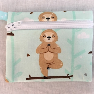 Yoga Sloth Flat Zipper Coin Purse, Credit Card Wallet, Earbud Pouch, IPod Holder