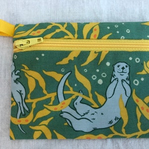 Porte-monnaie plat à fermeture éclair en loutres biologiques et varech, porte-cartes de crédit, étui pour AirPod, pochette pour gadgets