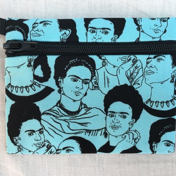 Frida Kahlo Flat Zipper Coin Purse, Credit Card Wallet, Earbud Pouch, Air Pod Case