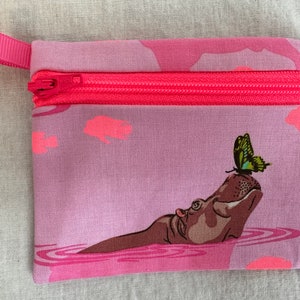 Tula Pink Hippo Flat Zipper Coin Purse, Credit Card Wallet, Business Card Case, AirPod Case