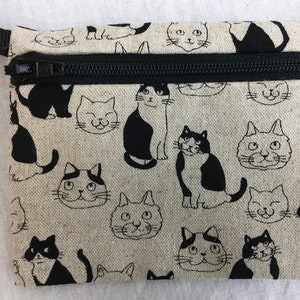 Katzen Geldbörse aus Leinen Baumwolle mit Reißverschluss, AirPod-Fall, Kreditkartenetui, Accessoire-Beutel