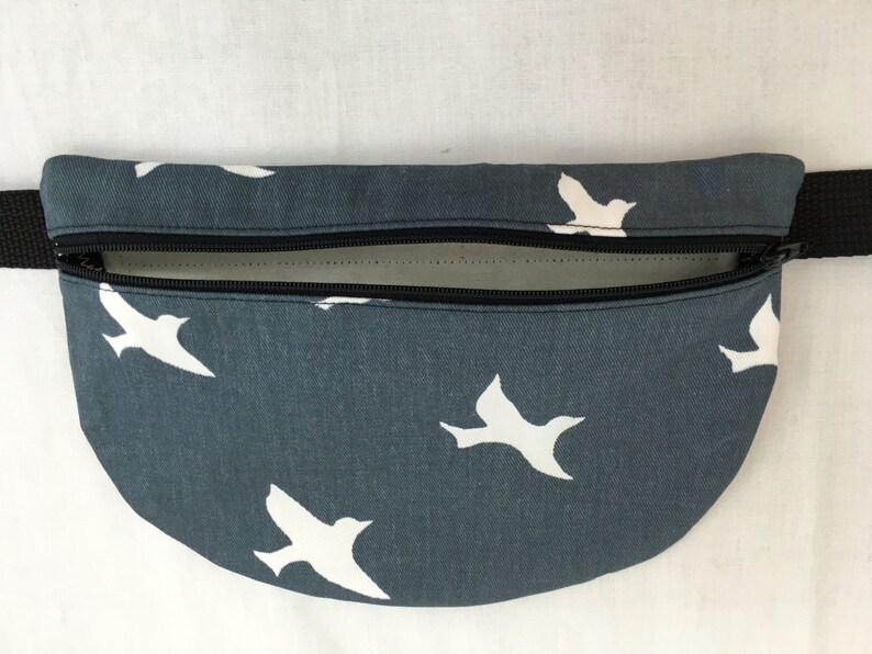 Hip Pouch-Choose Color Waist Bag Waist Pack Birds on Gunmetal or Coastal Blue Flat Zipper Fanny Pack