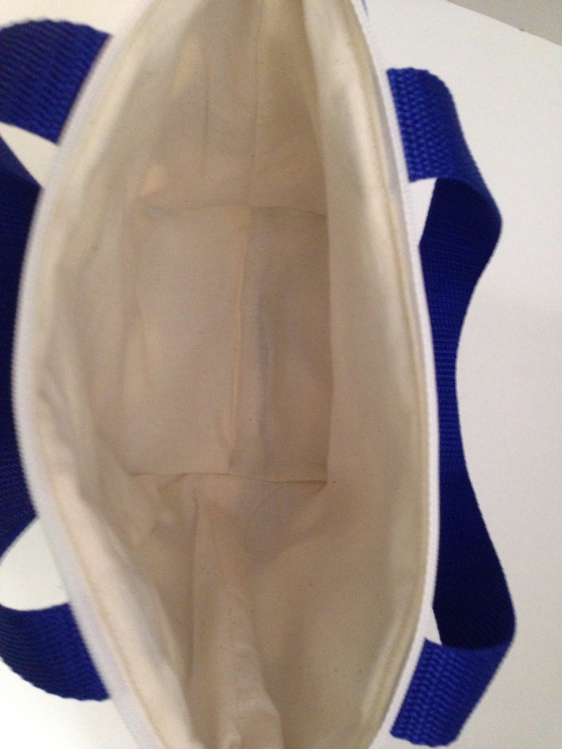 Blue and White Dot Zippered Padded Lunch Bag Tote Bag Purse Cotton Handmade