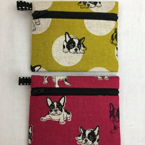 Portamonete in lino/ cotone con cerniera bulldog francese, custodia per carte di credito, custodia per auricolari, borsa per iPod - Scegli il colore