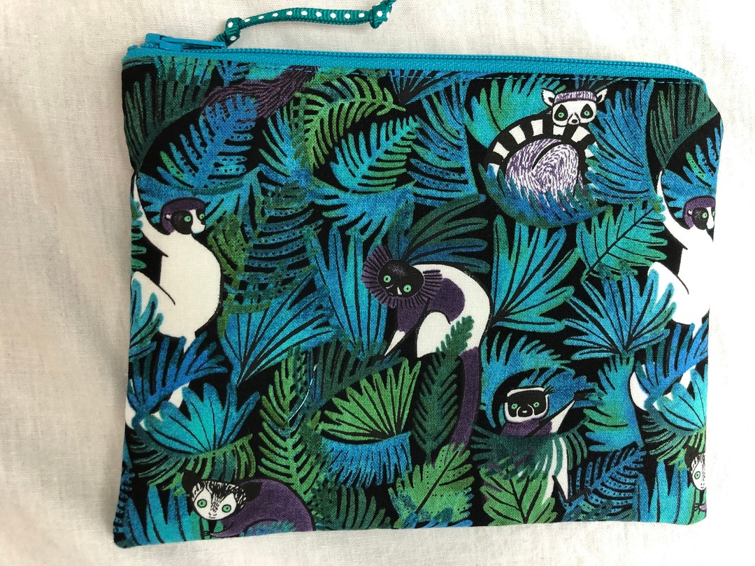Lemurs and Palms Padded Medium Zipper Bag, Cosmetic Pouch, Gadget Bag