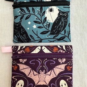 Porte-monnaie plat à fermeture éclair Halloween, chouette ou chauve-souris, porte-monnaie de poche, porte-cartes de visite