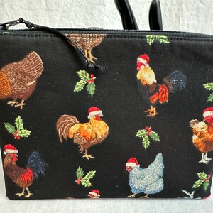 Christmas Chickens Medium Padded Zipper Bag, Chicken Cosmetic Pouch, Zipper Gadget Bag