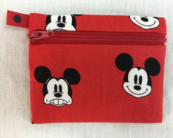 Red Mickey Mouse Zipper Coin Purse, Credit Card, Earbud, iPod holder