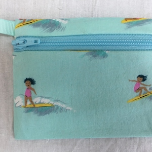 Bolsa de moedas com zíper plano para menina surfista, carteira para cartão de crédito, capa para Air Pod,