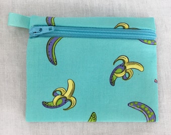 Tula Pink Bananas Flat Zipper Coin Purse, Credit Card Wallet, Earbud Pouch, IPod Holder - Choose Color