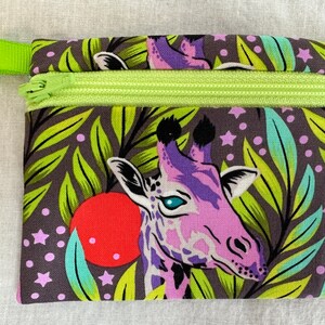 Tula Pink Giraffe platte rits portemonnee, creditcard portemonnee, oordopjes zakje, visitekaartje zaak