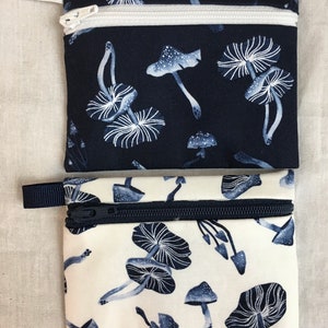 Mushrooms Flat Zipper Coin Purse, Credit Card Wallet, Earbud Pouch, AirPod Case