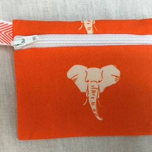 Orange Elephant Flat Zipper Coin Purse, Credit Card Wallet, Earbud Pouch, IPod Holder