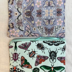 Butterfly and Insects Medium Padded Zipper Bag, Butterfly Cosmetic Pouch, Butterfly Gadget Bag, Butterfly Travel Pouch