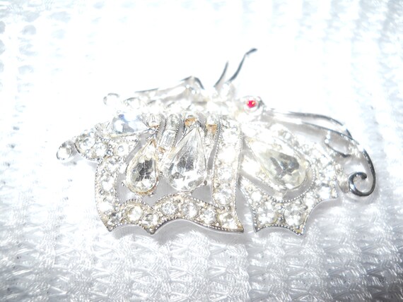 Reduced Vintage BUTTERFLY BROOCH BOGOFF Clear Sto… - image 5