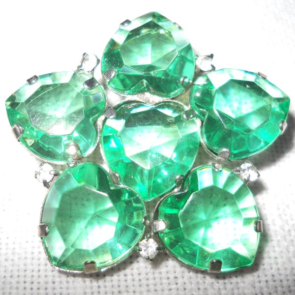 Final Reduction Vintage HEART BROOCH Heart Shaped Stones Bright Green Super Sparkly Stones Unsigned Beauty