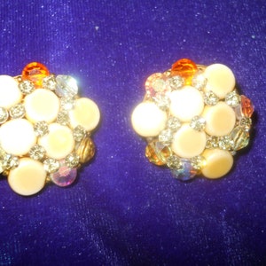 Vintage EUGENE EARRINGS Mid-Century Glam Beads & Rhinestones Beautiful Colors Signed