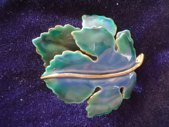 Vintage SANDOR ENAMEL Brooch Blue & Green Layered… - image 6