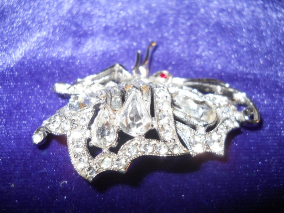 Reduced Vintage BUTTERFLY BROOCH BOGOFF Clear Sto… - image 2