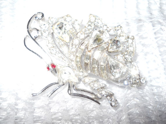 Reduced Vintage BUTTERFLY BROOCH BOGOFF Clear Sto… - image 1
