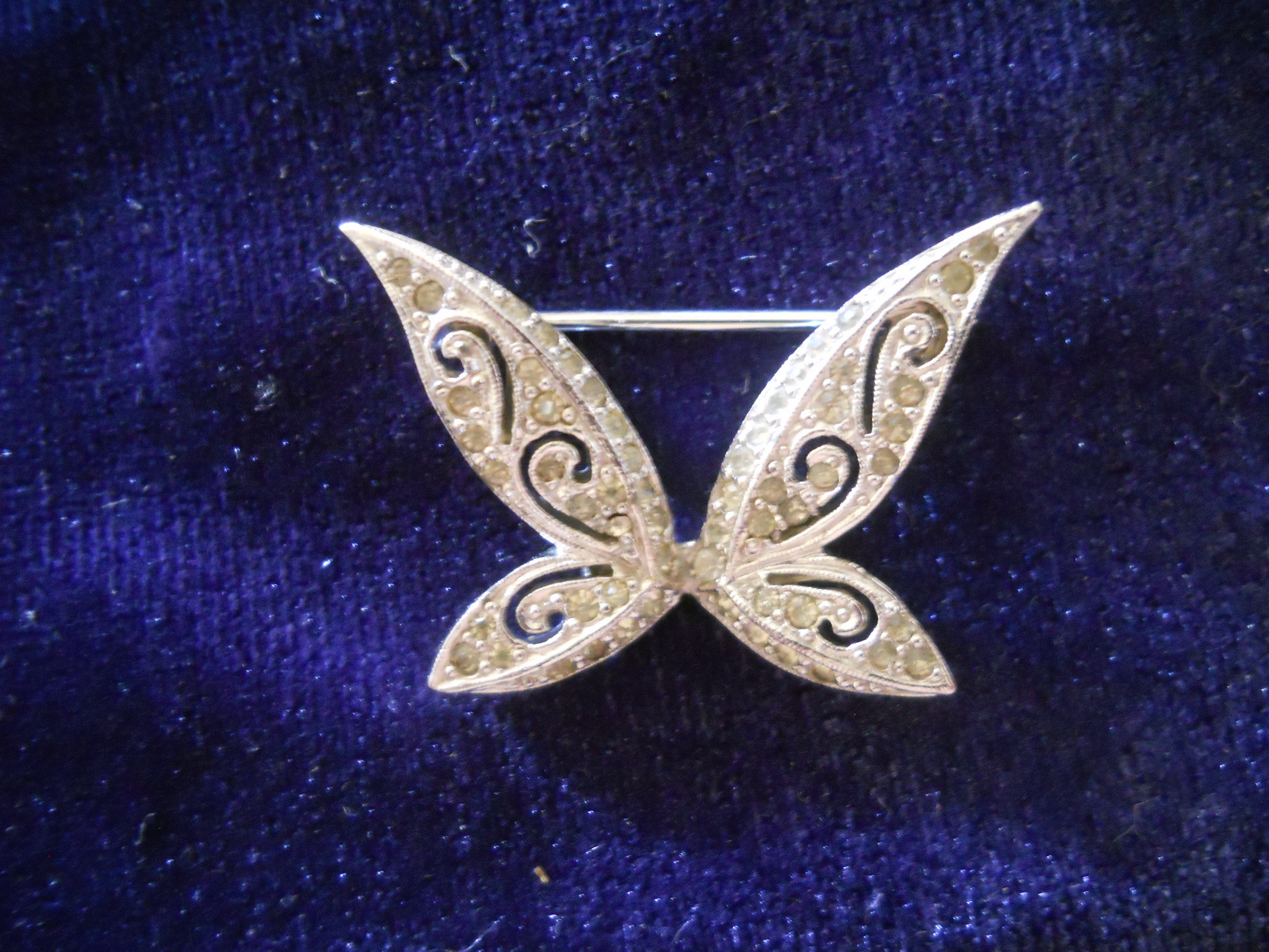 Vintage Panetta Art Deco Silver, Onyx, and Rhinestone Brooch