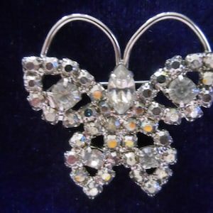 Vintage DOMINIQUE BUTTERFLY BROOCH Figural Bright Clear & Aurora Borealis Stones Classic Signed
