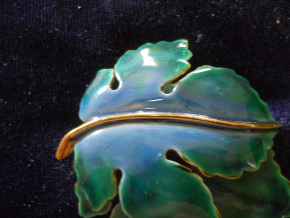 Vintage SANDOR ENAMEL Brooch Blue & Green Layered… - image 5