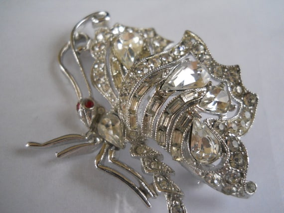 Reduced Vintage BUTTERFLY BROOCH BOGOFF Clear Sto… - image 6