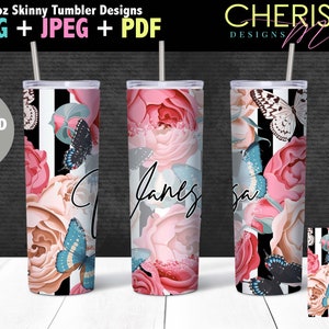 Stripes & Roses Tumbler Digital File