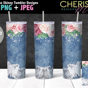 Denim Lace And Roses 20oz Tumbler Design