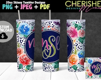 Bright Floral Monogram Tumbler Digital Design