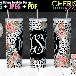 Leopard Floral Monogram Tumbler Digital File