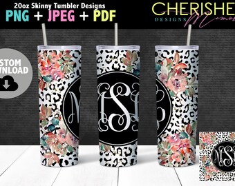 Leopard Floral Monogram Tumbler Digital File