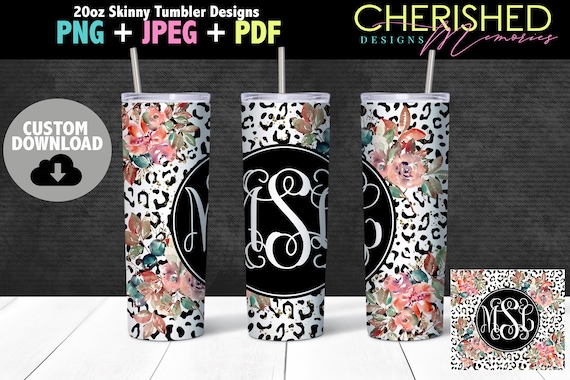 Leopard Floral Monogram Tumbler Digital File