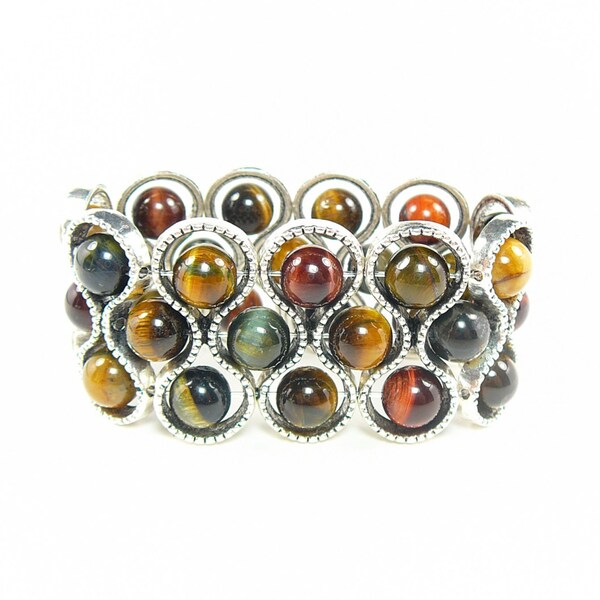 Pulsera, brazalete de piedras preciosas, joyería de ojo de tigre, pun ¢ o de estiramiento, pulsera de abalorios, regalo para ella, pulsera del estiramiento, puño con reborde marrón del ojo del tigre