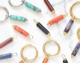 Interchangeable gemstone charms for earrings | Stainless steel dangle | Add on charm for him or her | Gold or silver