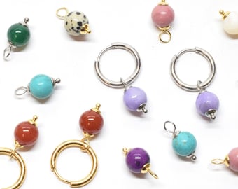 Interchangeable gemstone charms for hoop earrings, Stainless steel dangle, Sold per pair, Custom colors, Gold or silver